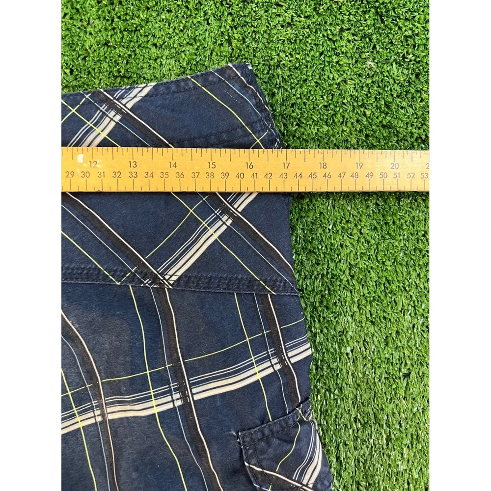 Hurley Mens Plaid Board Shorts Navy Blue Cargo Pocket Swim Trunks 32W